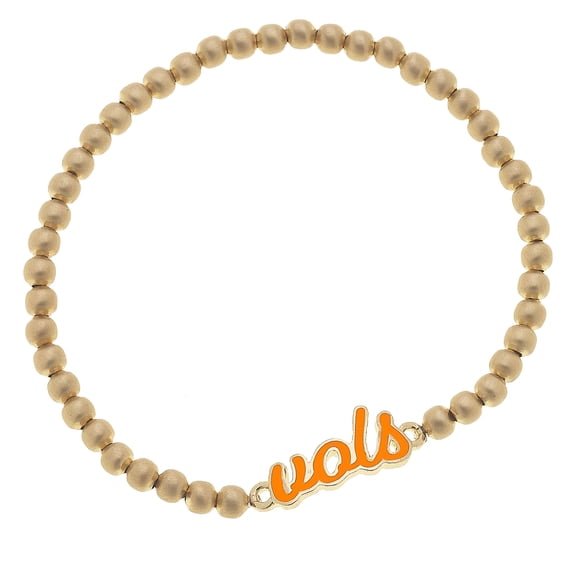 Women' CANVAS Style Tennessee Volunteers Enamel Script Ball Bead Stretch Bracelet