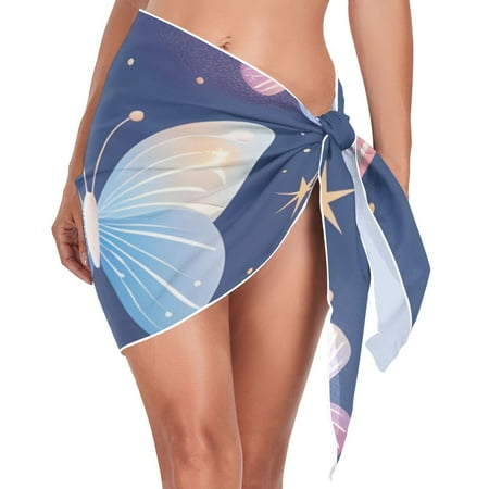 Stars with Butterflies Women Coverups Beach Cover Up Chiffon Swimsuit Bikini Wrap Short Skirt Beach Slit Tie Waist
