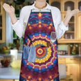 thumbnail image 6 of Colorful Tie Dye Luminous Mandala Pattern Apron-Garden Aprons for Women with Pockets-Cotton Linen Waterproof Kitchen Cooking Gardening Aprons Adjustable for Kitchen,Cooking,BBQ and Salon 33x27 Inch, 6 of 7