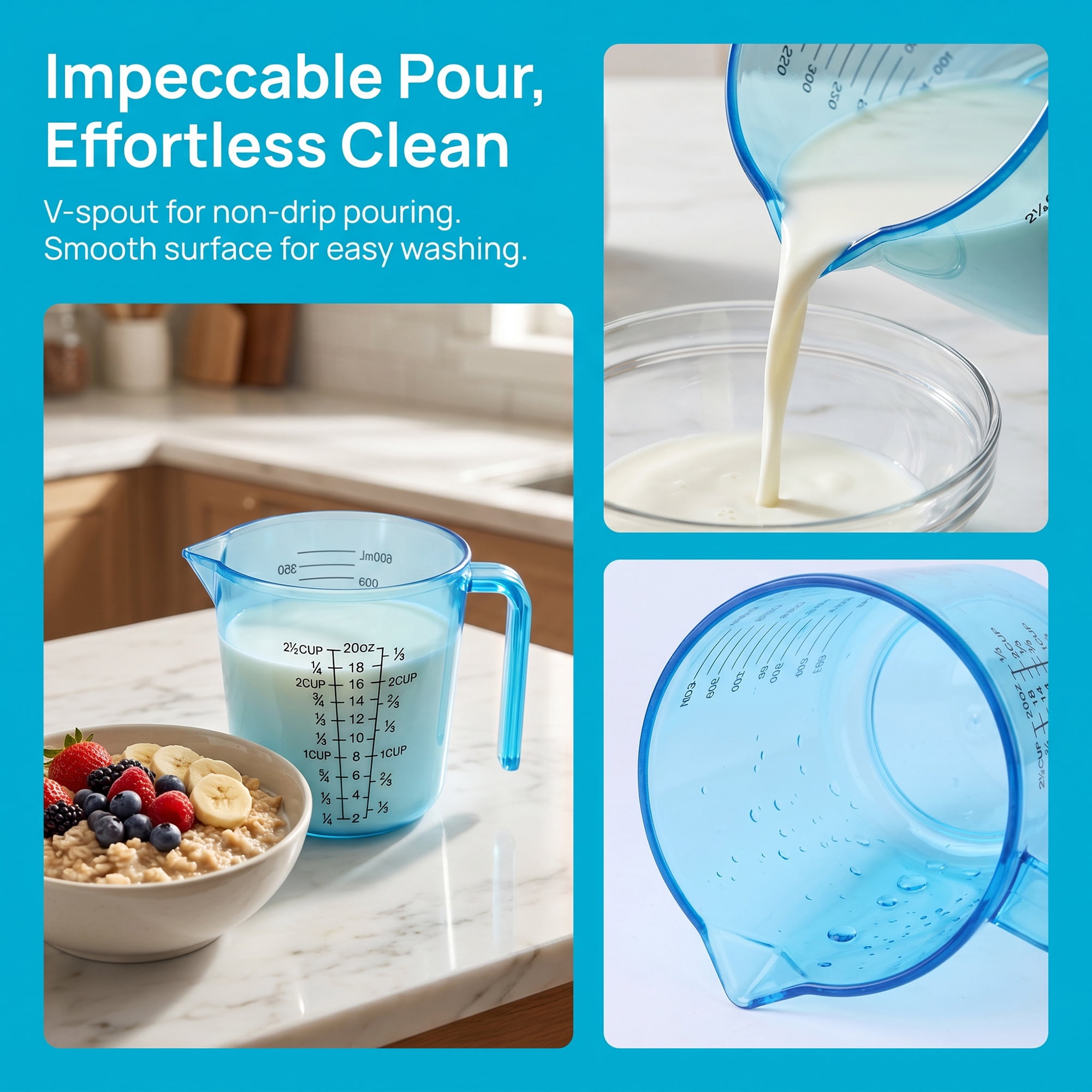 Unique Bargains PS Material Measuring Cup for Measuring Oil Water Milk Blue 600ml