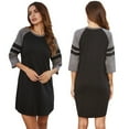thumbnail image 4 of Women's Nightgown Round Neck Sleepdress 3/4 Sleeve Sleepshirt Loose Comfy Pajamas (Black XL), 4 of 8