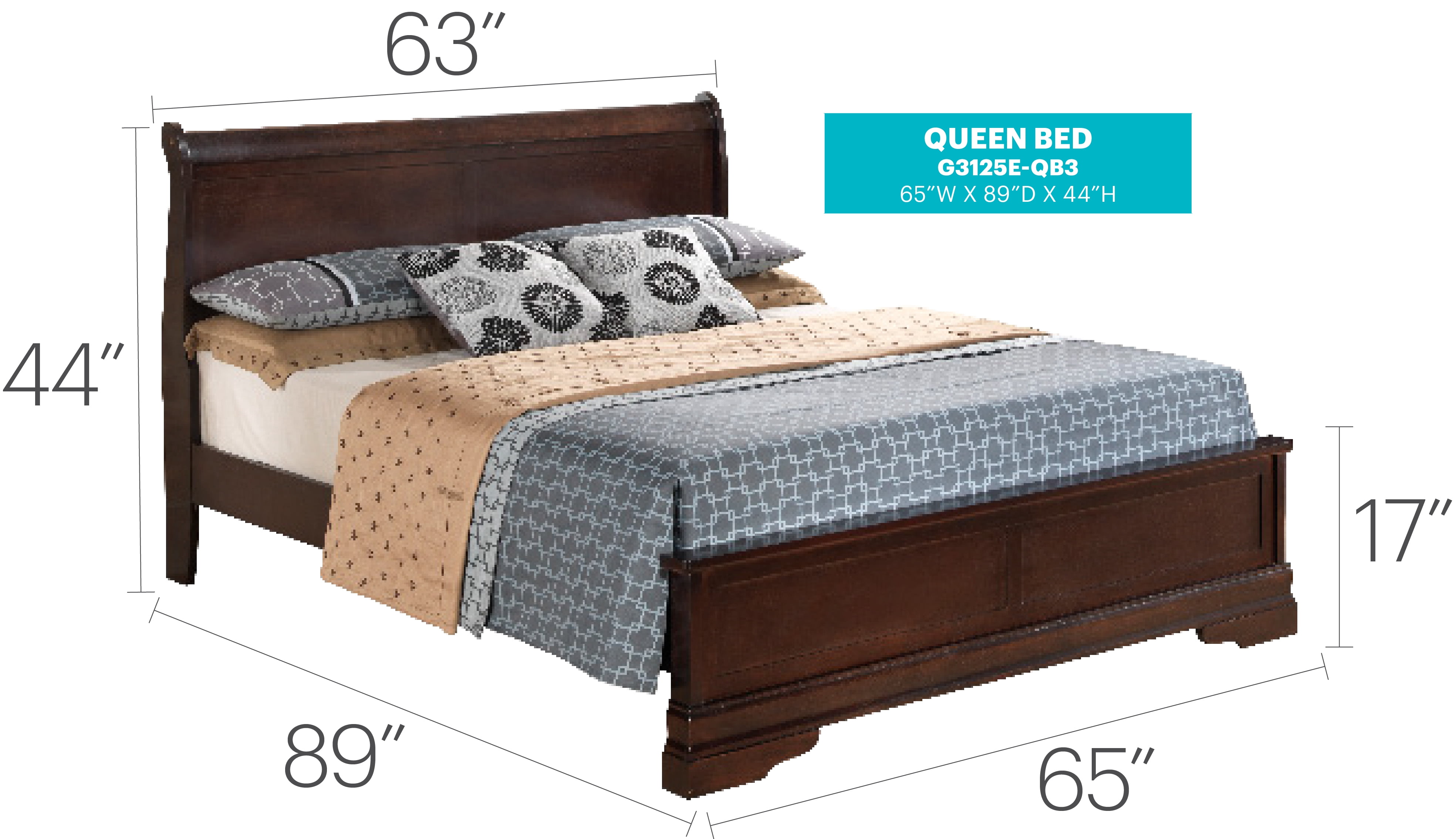 Glory Furniture Louis Phillipe Queen Bed in Cappuccino Color