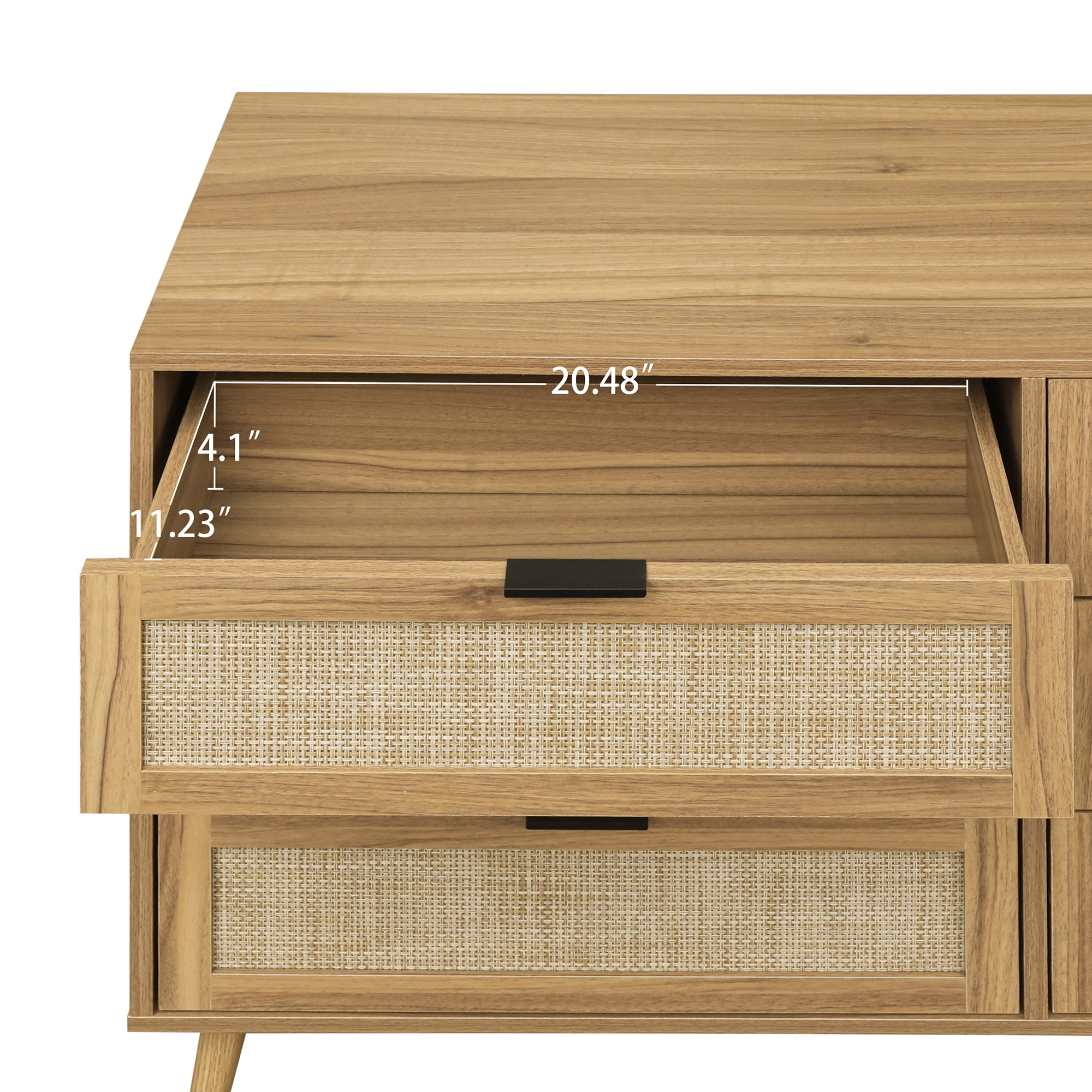 Kadyn Chest of Drawers, Rattan Nursery Dresser for Bedroom, Sideboard Buffet Cabinet with 6 Drawer, Walnut Kadyn Chest of Drawers, Rattan Nursery Dresser for Bedroom, Sideboard Buffet Cabinet with 6 Drawer, Walnut