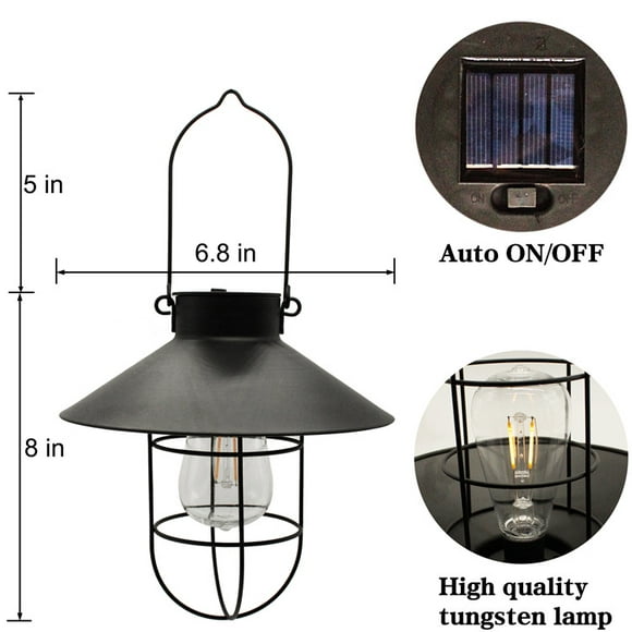 Retro Hanging Solar Lamp Outdoor  Tungsten Bulb Decorative Light For Garden Patio Yard Decor
