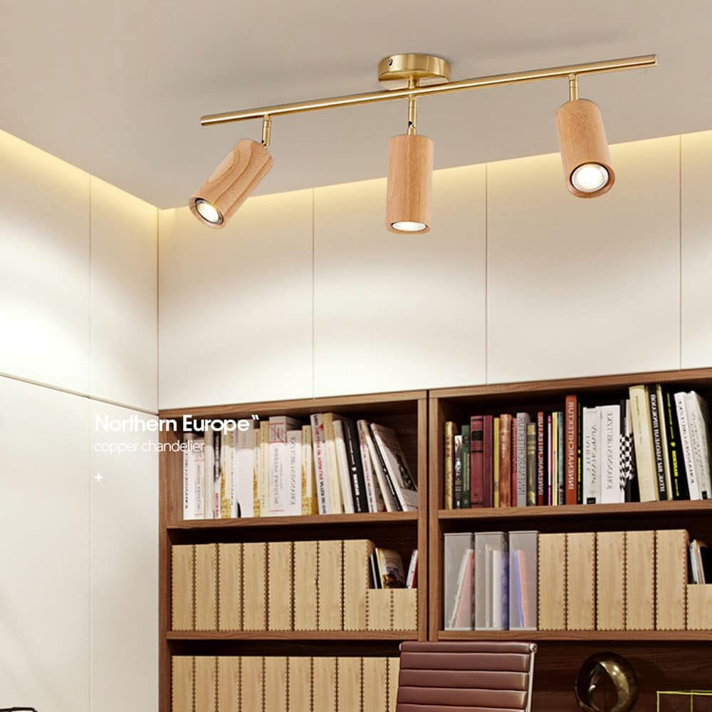 LED Fixed Track Lighting Wood Ceiling Spotlight 360°+180° Adjustable Surface Mount Accent Spot Lamp, Directional Spotlights Ceiling/Wall Lamps for Commercial Household