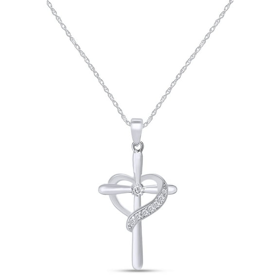 AFFY 1/10 Cttw Round Cut Natural White Diamond Two Tone Cross Pendant Necklace Along With 18" Rope Chain In 14K Gold Plated Sterling Silver (0.1 Cttw, I2-I3 Clarity)