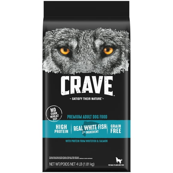 CRAVE Grain Free Adult Dry Dog Food with Protein from White Fish & Salmon, 4 lb. Bag
