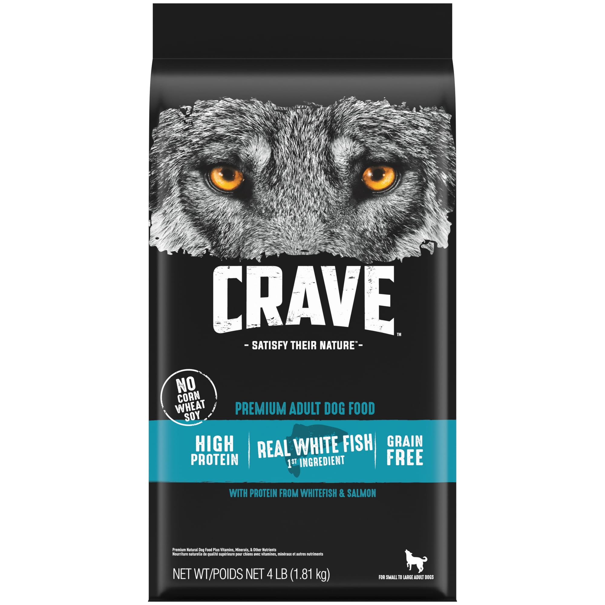 CRAVE Grain Free Adult Dry Dog Food with Protein from White Fish & Salmon, 4 lb. Bag