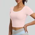thumbnail image 6 of Women's Short Sleeve Yoga Tops with Built-in Bra Pad,Crew Neck Cross Butterfly Back Breathable Workout Shirts Pink M, 6 of 7