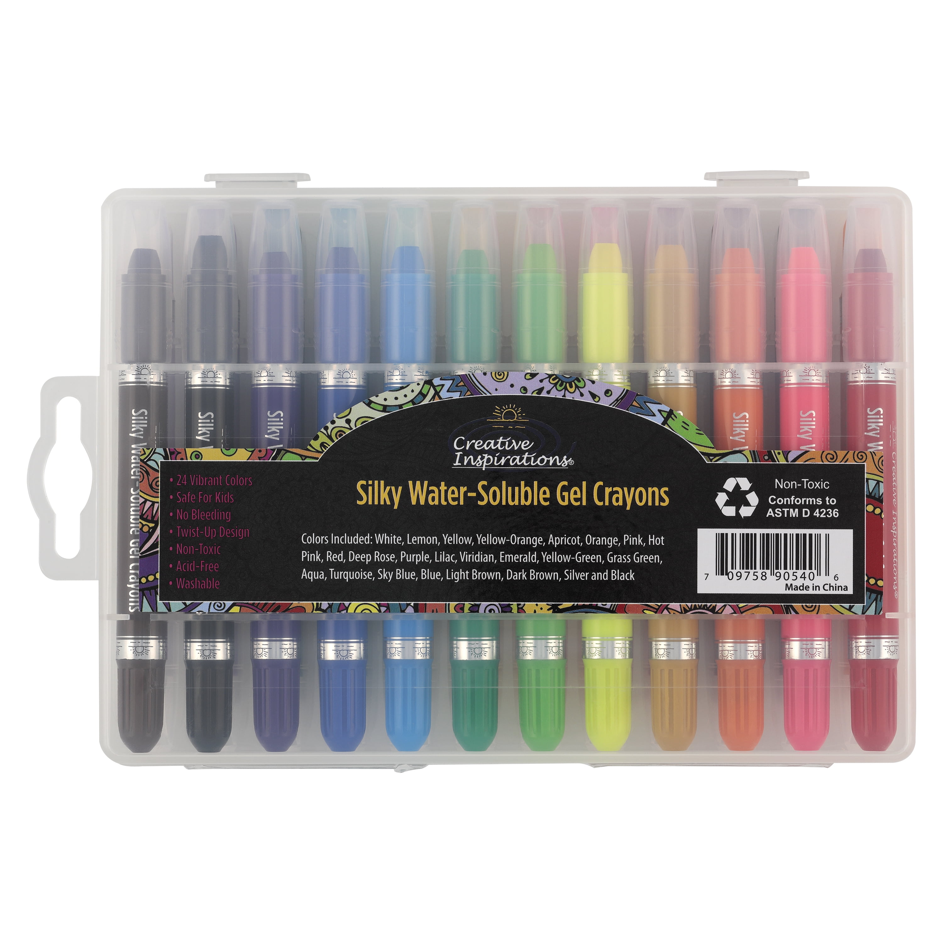 Creative Inspirations Silky Water-Soluble Gel Crayons - Professional Gel Crayons for All Ages, Artists, Scrapbooking, Travel, & More! - Set of 24