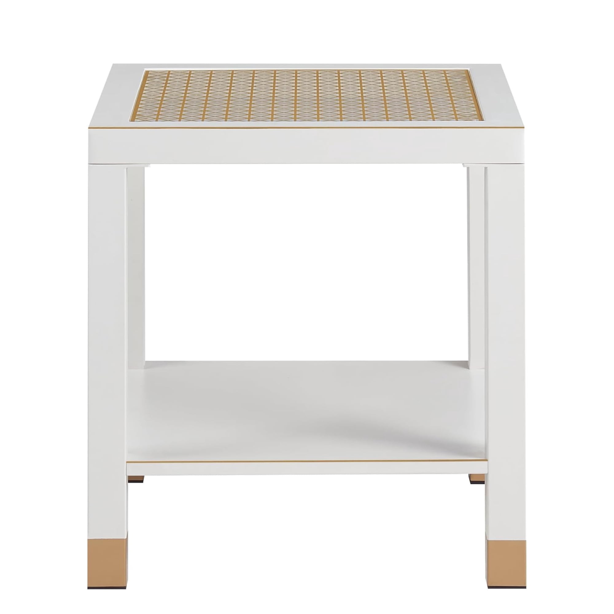 Leumius Glass End Table, Modern Style Side Table, Square Table with Tempered Glass and Metal Frame, 2-Layer Nightstand for Living Room White
