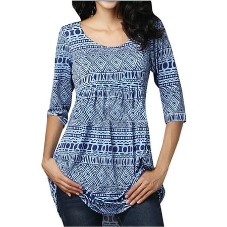 Casual Half Sleeve - Half Sleeve Women Blue Print Casual T-shirts Slim Blouse