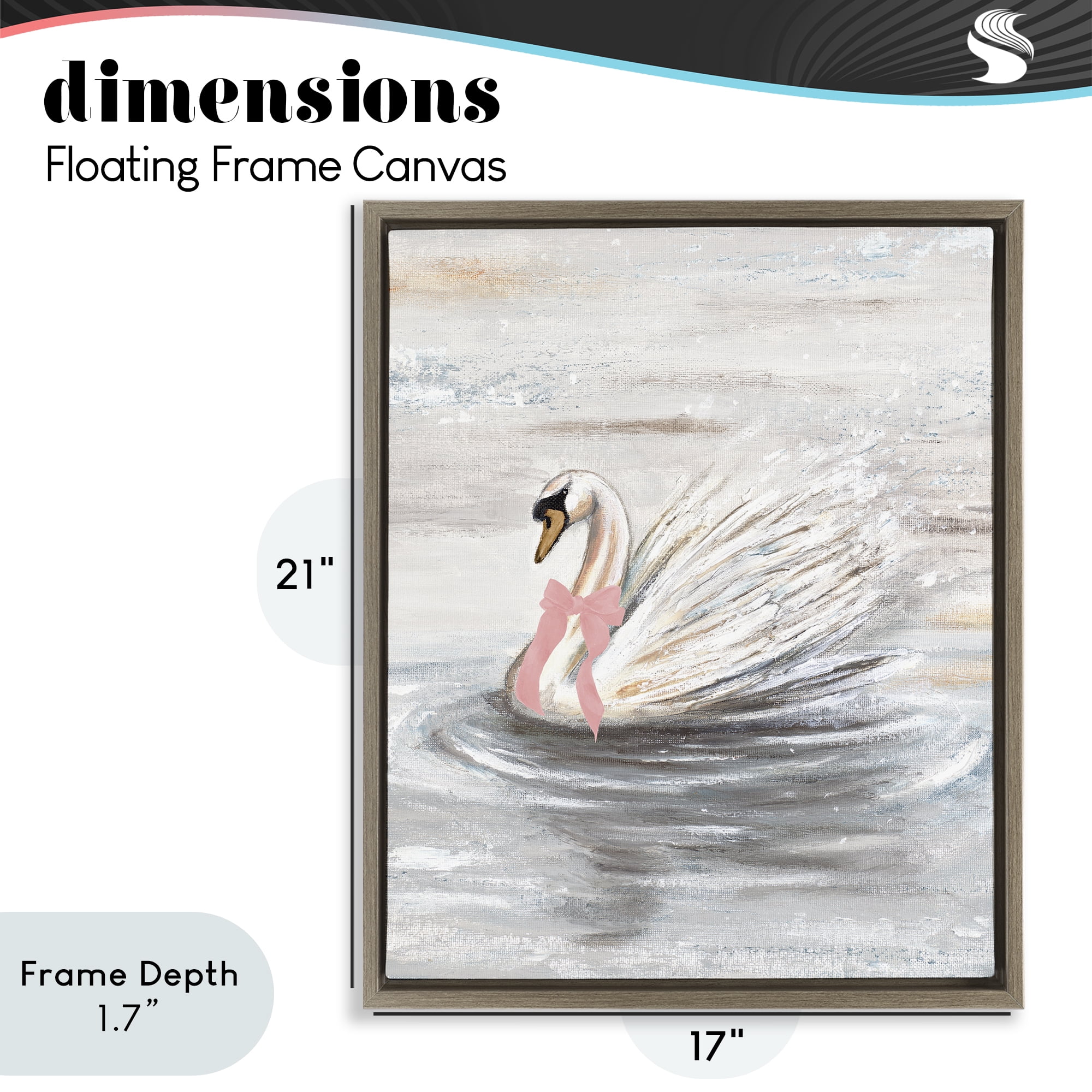 Stupell Industries Swan With Pink Bow & Ripples Brown Framed Floater Canvas Wall Art, design by Patricia Pinto