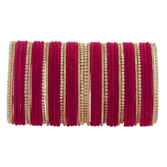 Efulgenz Indian Bangle Set Rhinestone CZ Crystal Wedding Bridal Velvet Bangle Bracelets Jewelry for Women Girls (Set of 44)