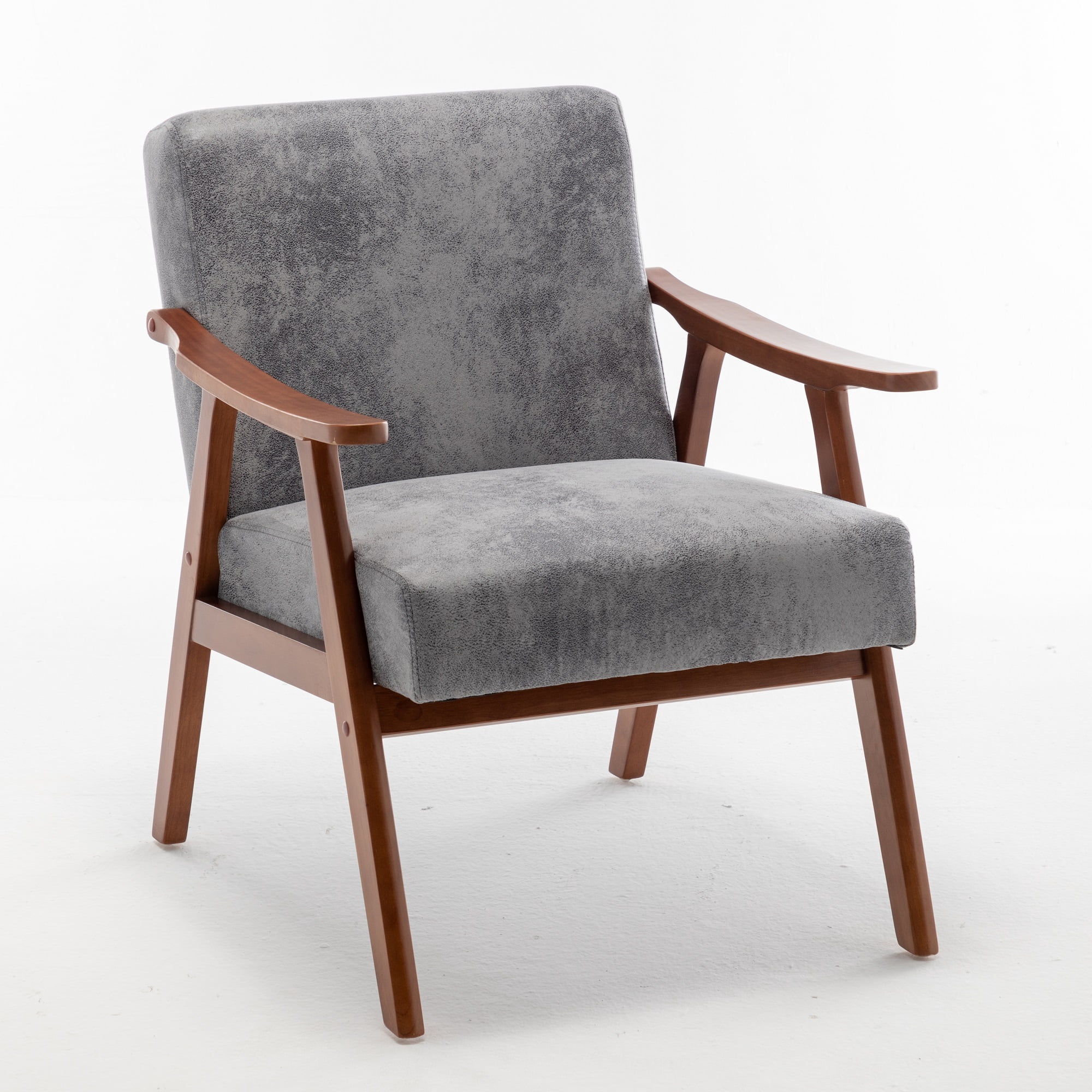 MOONMISS Mid Century Modern Accent Chair Solid Wood Frame Microfiber Living Room,Gray