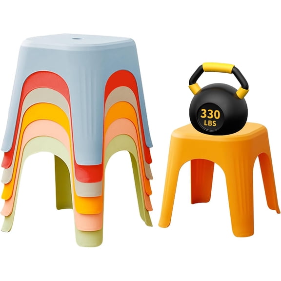 6 Pack Plastic Stackable Stools, Linor 11.8 Inch Height Colorful Nesting Stools, Portable Backless Stool, Flexible Seating Chairs for School Home Office
