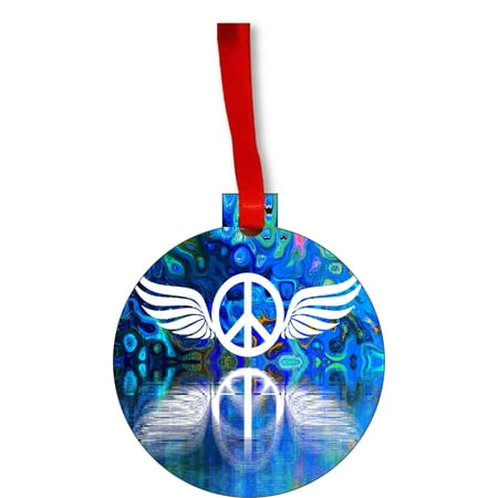 - Ornaments Aqua Angel Wings Peace Symbol Kaleidescopic Design Round Shaped Flat Hardboard Christmas Ornament Tree Decoration - Unique Modern Novelty Tree Décor Favors