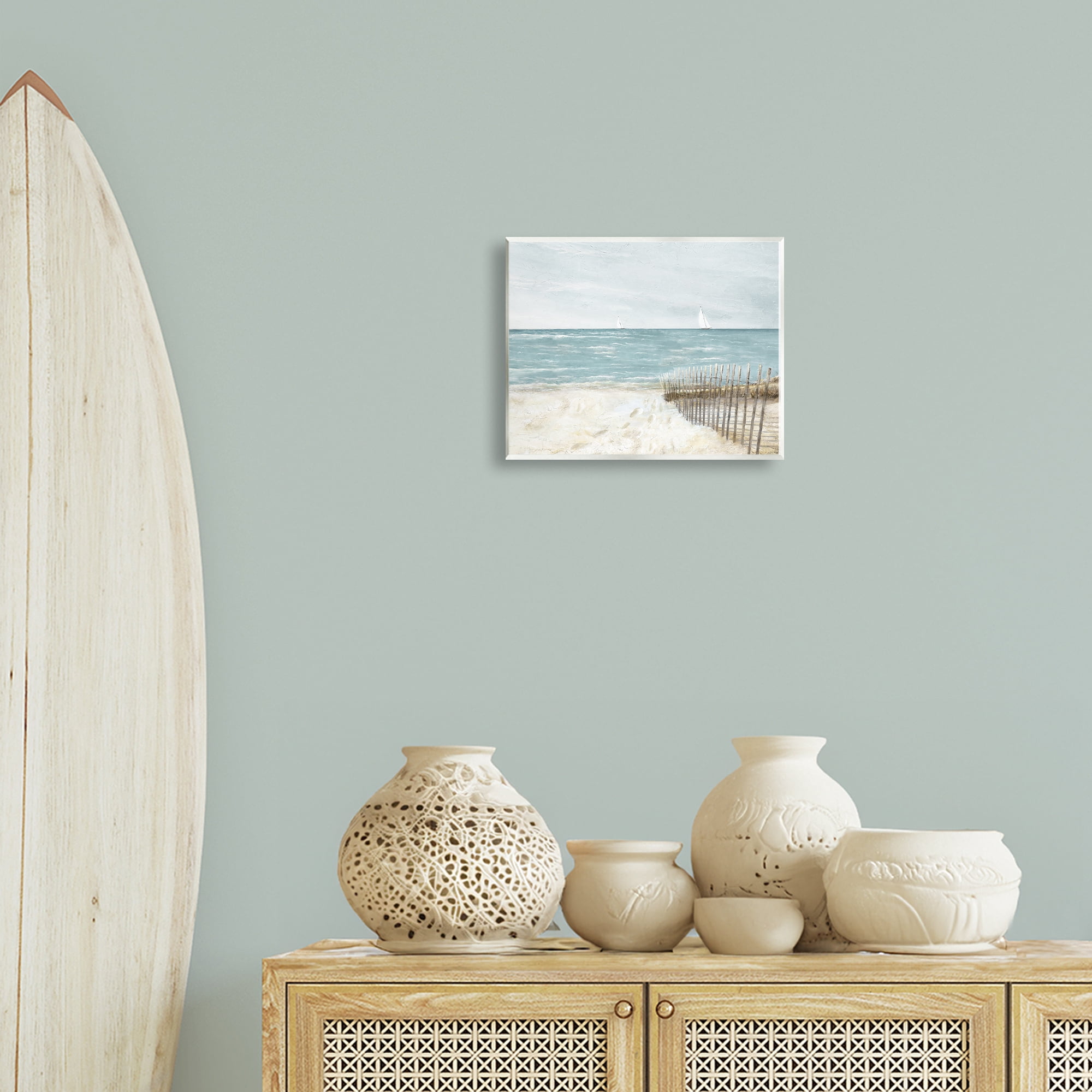 Stupell Industries Beach Footprints & Fence Nautical & Beach Painting Unframed Art Print Wall Art, 14 x 11