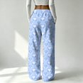 thumbnail image 6 of Sorvello Womens Home Casual Pajama Pants Lips Heart Print Plush Wide Leg Sleep Pants Elastic Drawstring Blue XL, 6 of 6
