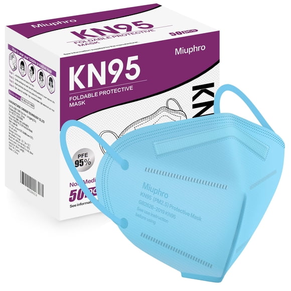 Mascarilla facial Miuphro KN95, respirador desechable, paquete de 50 unidades, azul