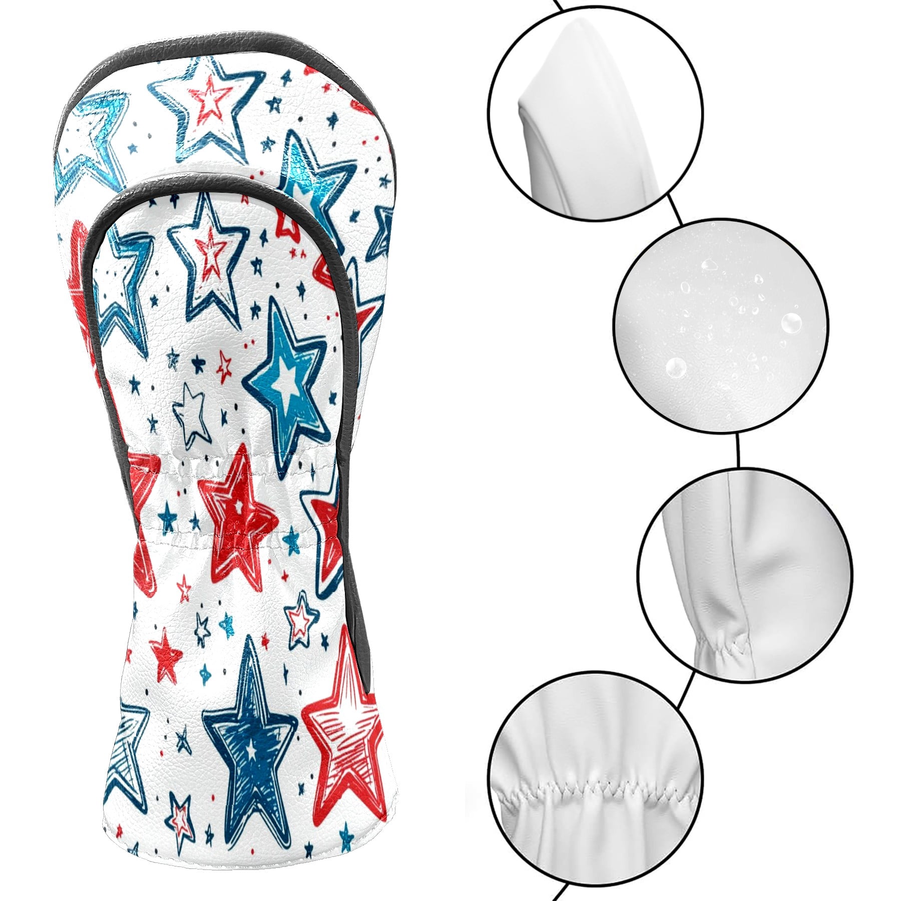 Golf Club Covers PU Leather Waterproof Head Covers for Fairway Woods Hybrids Red And Blue Stars Unisex Fits Most Brands
