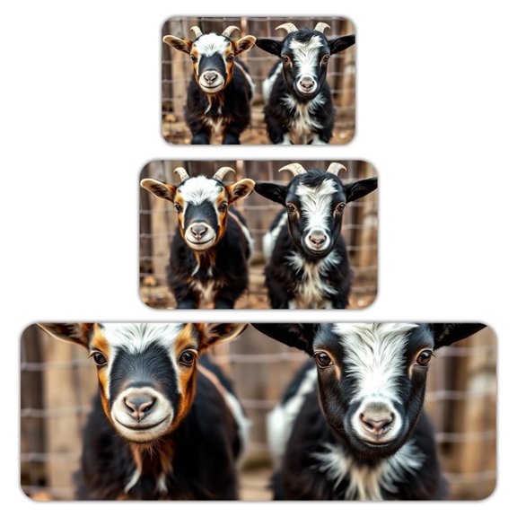 RKSupls Kitchen Rug Set 3 Piece Anti-Slip Flannel Floor Mats, Goat Farm Animal Washable Absorbent Runner Mats for Kitchen Bathroom Home Decor