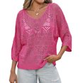 thumbnail image 2 of Womens Summer 3/4 Sleeve Off Shoulder Crochet Cover Up Top Sweater Shirts Mesh Boho Beach Swimsuit Coverup, 2 of 6