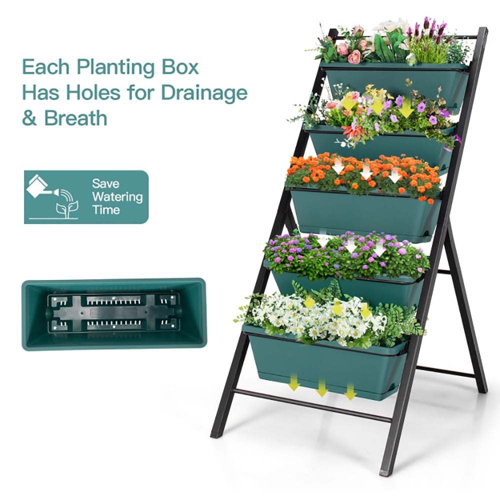 Resenkos Raised Planter Boxes, Large Space Elevated Flower Beds,5-tier Vertical Garden Planter Box Elevated Raised Bed with 5 Container-Green
