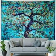 BCIIG Turquoise Tree of Life Twin Size Indian Bohemian Wall Art Tapestry - Mandala Tapestry, Hippie Tapestries Psychedelic Boho Tapestry, Wall Hanging for Bedroom