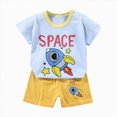 thumbnail image 4 of TOWED22 Toddler Loungewear Outfits 2 Piece Pajamas Set Short Sleeve Crew Neck Lightweight Tee and Elastic Shorts Outfits(Light Blue,3-6 M), 4 of 4