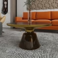 thumbnail image 6 of LeisureMod 30" Round Coffee Table with Glass Top and Brushed Gold Iron Rim Tempered Glass Pedestal Base No Assembly for Modern Home, Living Room Tully Collection in Grey/Black, 6 of 18