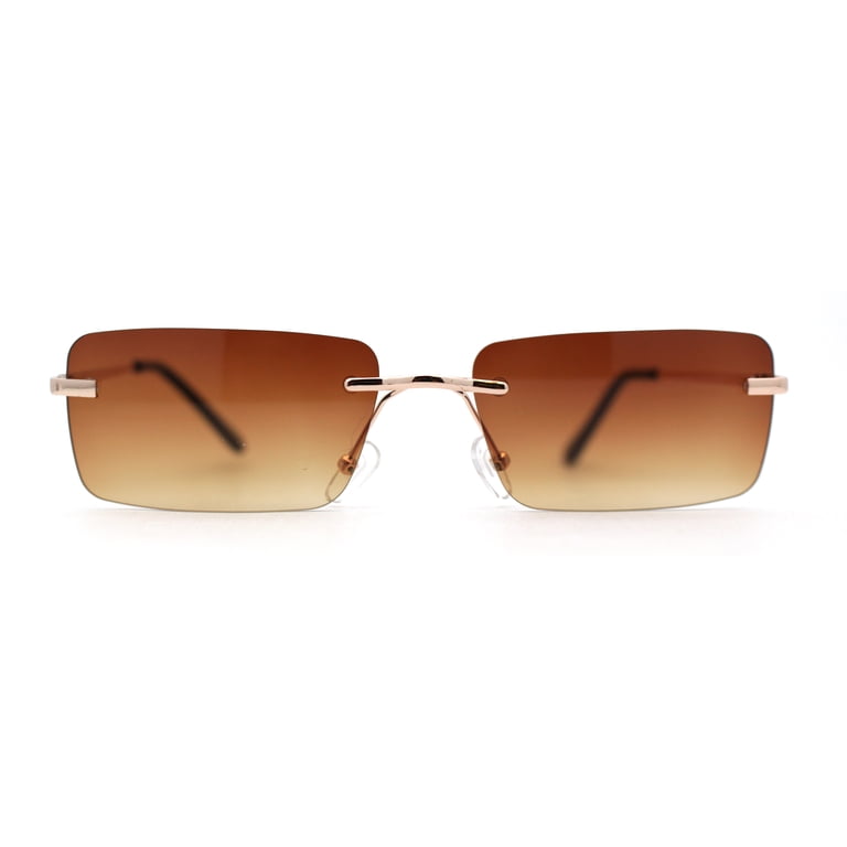 Rimless Rectangular 90s Elegant Metal Rim Sunglasses Gold  display picture 1