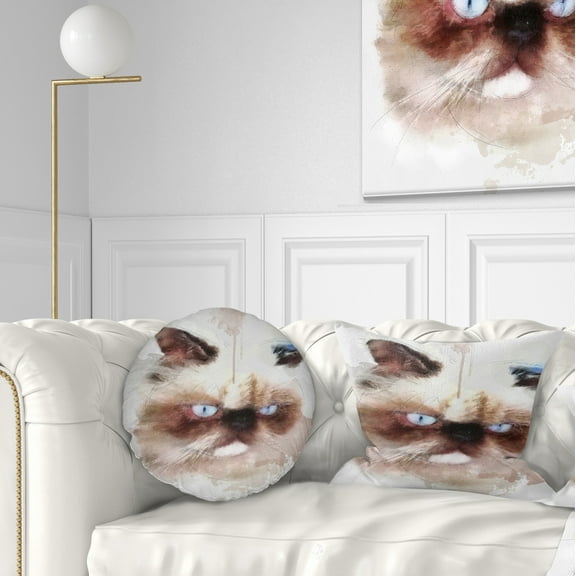 Designart Angry Brown Watercolor Cat Sketch - Animal Throw Pillow - 12x20