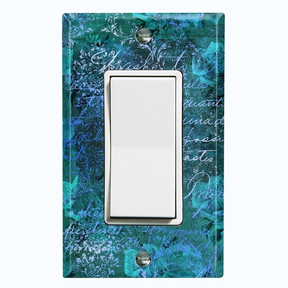 Metal Light Switch Plate Outlet Cover (Teal Wallpaper Letter Damask LET003)