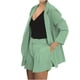 thumbnail image 5 of Traje de negocios para mujer Trajes de 2 piezas Abrigos con cuello vuelto de manga larga Tops Conjuntos de pantalones cortos sólidos Pompotops qwe22308, 5 of 7