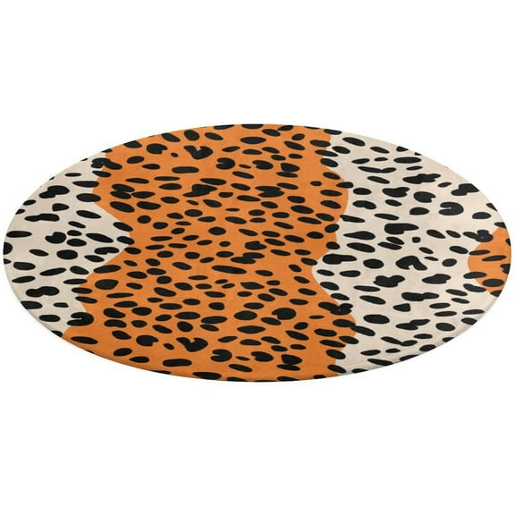 Leopard Print Pattern Soft Bedroom Round Area Rug, Washable Cute Nursery Circle Throw Mat, Non-Slip Contemporary Small Low Pile Floor Carpet for Dorm Bedside