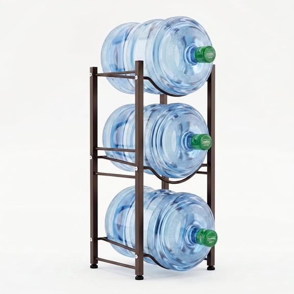 3-Tier Water Jug Holder, Heavy Duty Steel Water Bottle Storage Rack for 5 Gallon Jugs, Space Saving Organizer for Office, Home, Kitchen, Breakroom – No Tools Assembly, Adjustable Rubber Feet