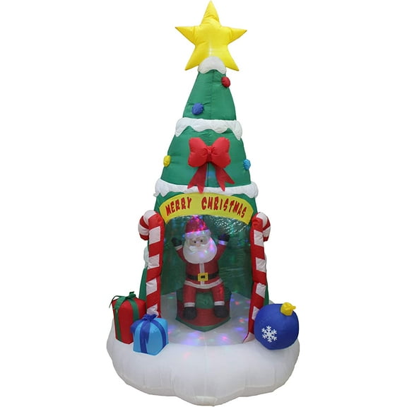 8 Foot Tall Lighted Inflatable Christmas Tree with Santa Claus Color LED Lights Yard Decoration