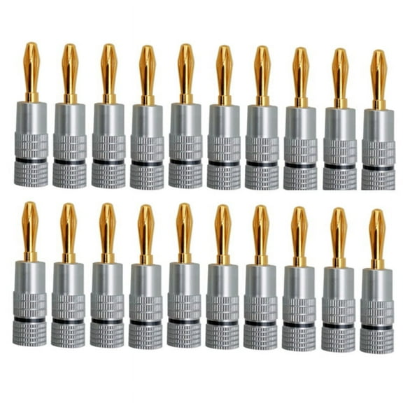 20Pcs Banana Connector 24K Gold-Plated 4.5MM Banana Plug with Screw Lock for Audio Jack Speaker Plugs Black Silver