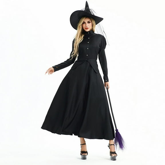 Ndbuld Women's Floral Vintage Dress Fashion Women Halloween Cosplay Princess Dress Vintage Style Witch Dress,Black,XL