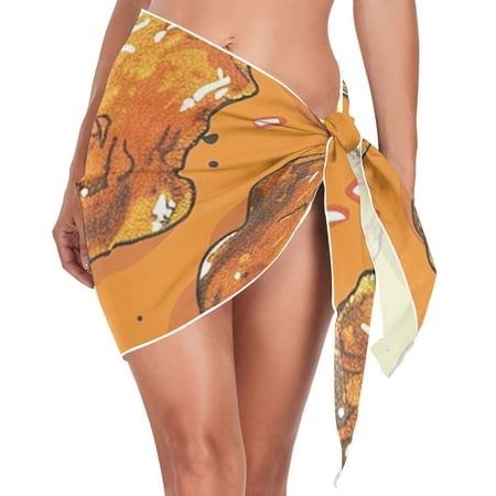 Ckdifva Golden Fried Chicken Beach Cover Up for Women Swimsuit Coverups Bikini Wrap Short Skirt