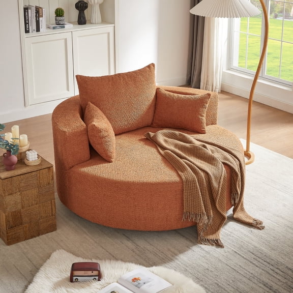 Harper & Bright Designs Modern 360° Swivel Barrel Accent Chair with Removable Pillows, Comfort Swivel Sofa Chair with Ergonomic Back Suppor, Round Lounge Chair for Living Room Bedroom, 360° Red