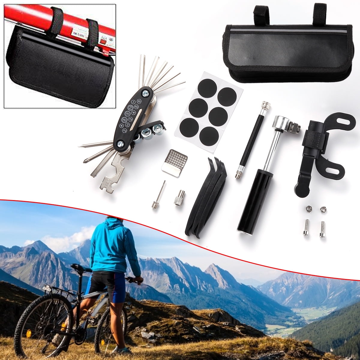 Bike Repair Kit, 9 in 1 Bike Tire Repair Tool Kit, Bike Patch Kit, for