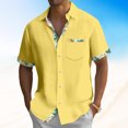 thumbnail image 2 of Huresd Mens Short Sleeve Guayabera Shirts Button Down Solid Color Mexican Embroidered Cuban Wedding Shirt Summer Top Yellow 4XL, 2 of 5