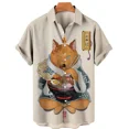 thumbnail image 3 of Camisas hawaianas unisex para hombre, camisetas con estampados 3D de gato samurái japonés vintage, camisetas de manga corta Harajuku para niños, 3 of 5