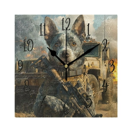 WOBOGO Justice Puppy Wall Clock 7.78 Inch Battery Operated Silent Unit Square Rustic Vintage Style for Home Bedroom Office Black Pointer