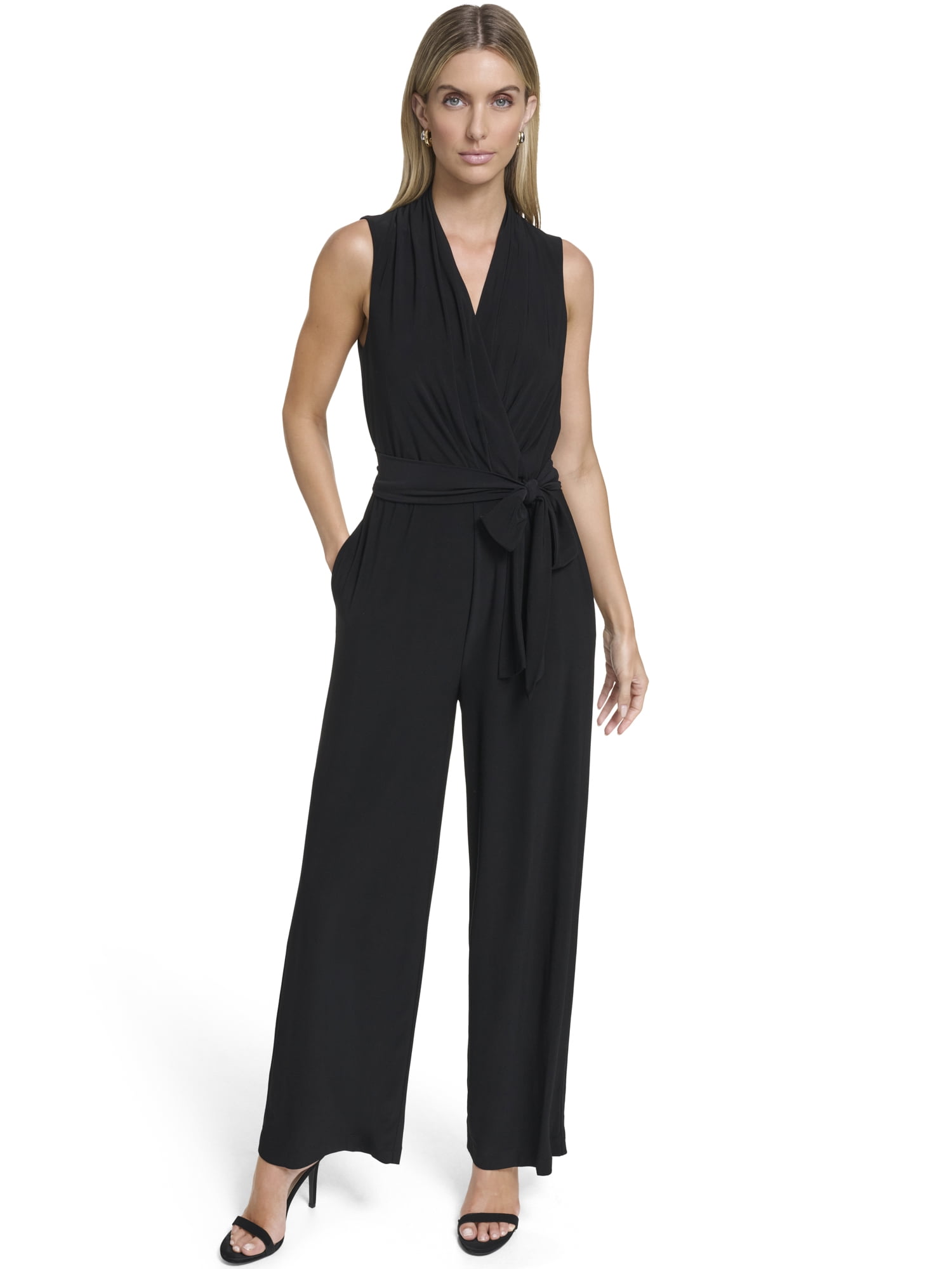 Falling Flowers Women's Knit Jersey Surplice Blouson Jumpsuit, Sizes XS-XL