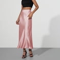 thumbnail image 6 of Women's Satin Midi Skirt, Solid Color Slip Bodycon Maxi Skirt, Elegant Flowy Slit Skirt for Wedding Guest, Party and Formal Occasions,Rose Gold,L, 6 of 9