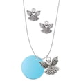 thumbnail image 1 of Delight Jewelry Acrylic 1" Disc Hot Blue Imitation Pearl Silver tone Guardian Angel Charm Necklace and Stud Earrings, 1 of 4