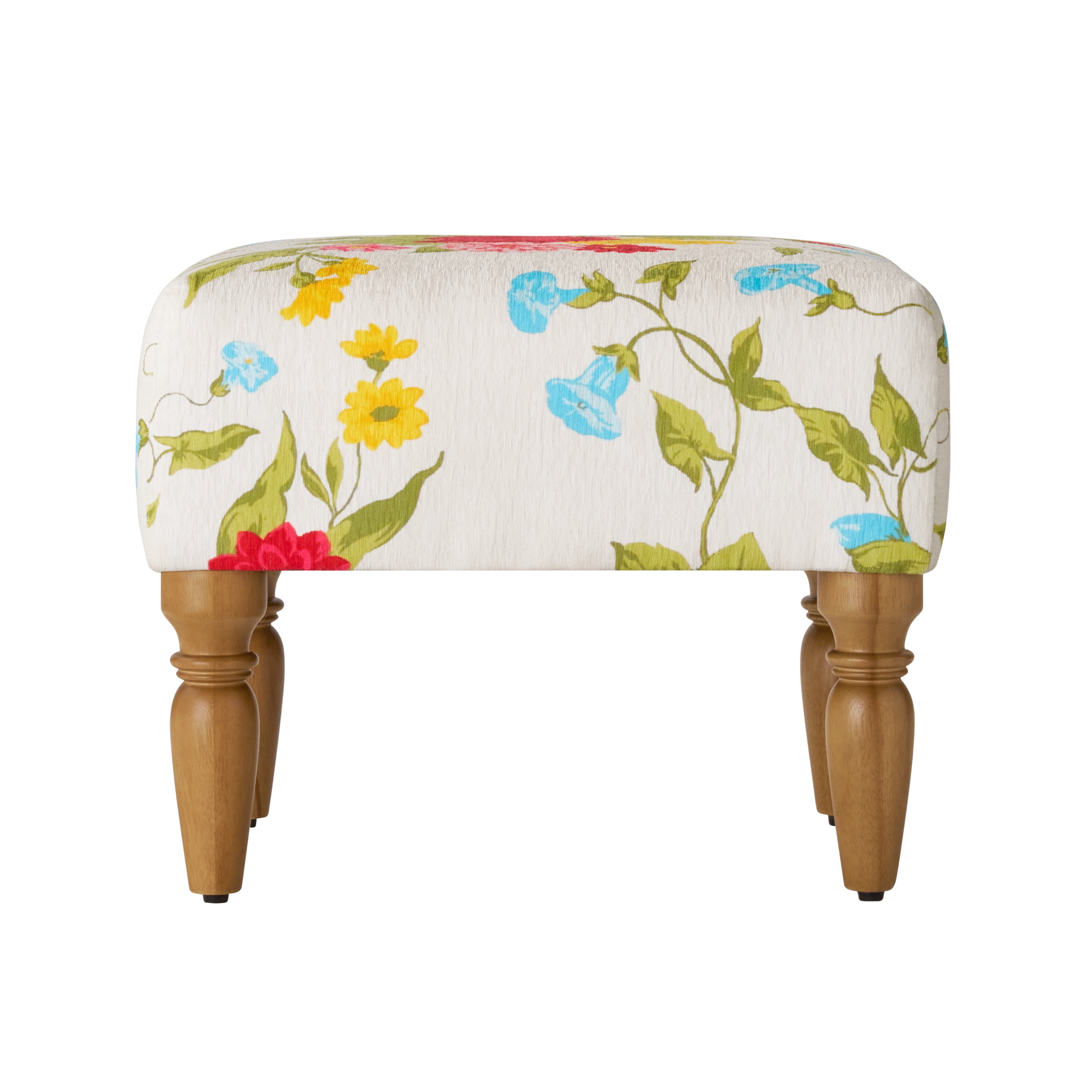 The Pioneer Woman Sweet Rose Ottoman, White Floral, 17.25 in Seat Height